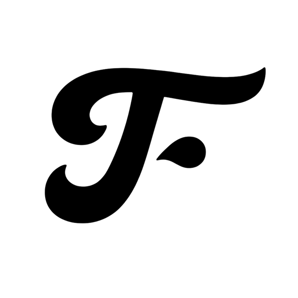 black 'F' logo on a white background